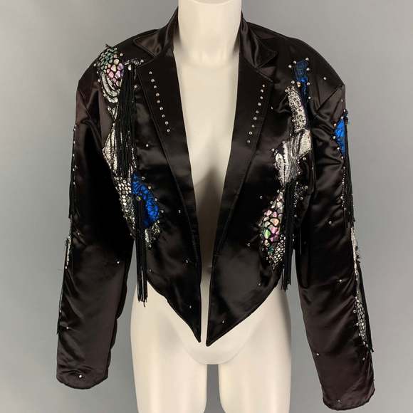 CHARLES HILL ROTH Jackets & Blazers - CHARLES HILL ROTH Black Polyester Applique Cropped Jacket